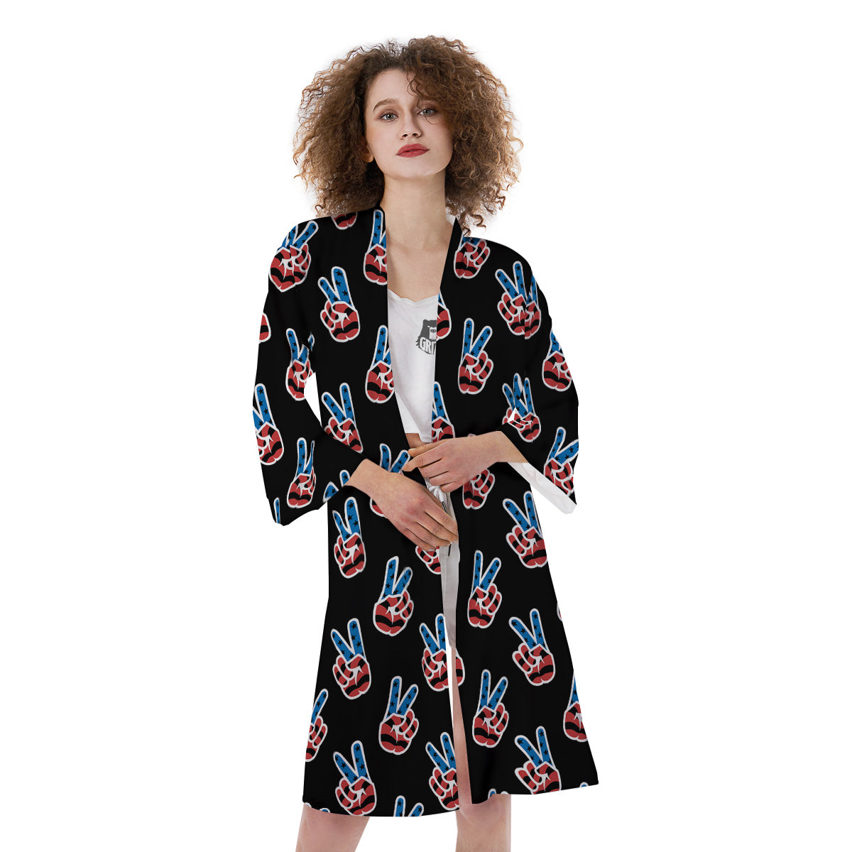 Peace Sign American Patriotic Print Pattern Kimono-grizzshop