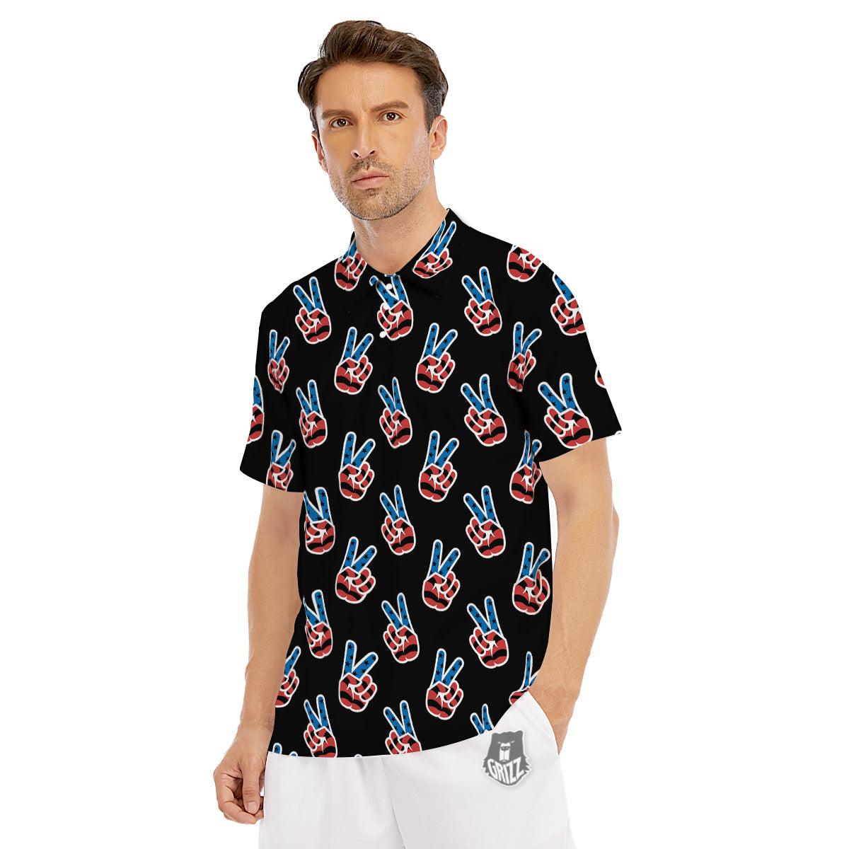 Peace Sign American Patriotic Print Pattern Men's Golf Shirts-grizzshop