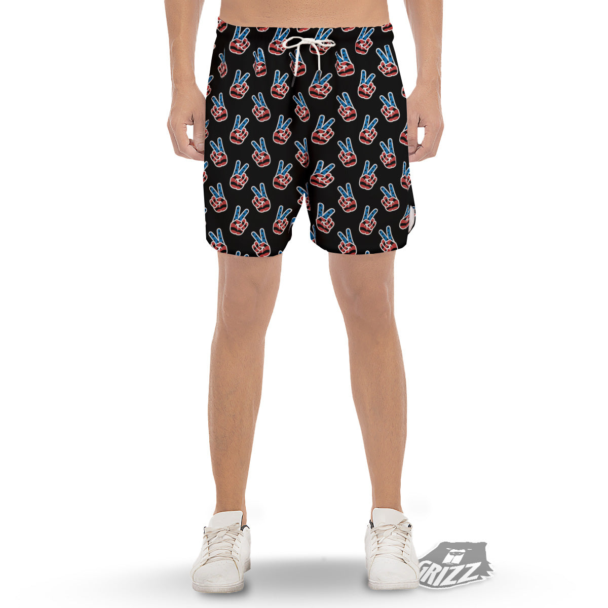 Peace Sign American Patriotic Print Pattern Men's Gym Shorts-grizzshop