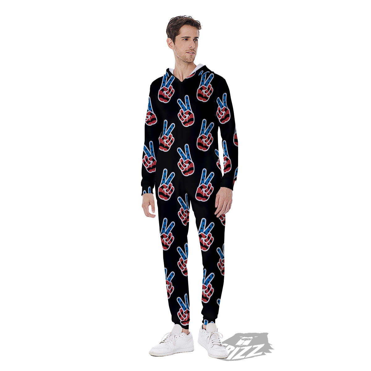Peace Sign American Patriotic Print Pattern Men's Jumpsuit-grizzshop