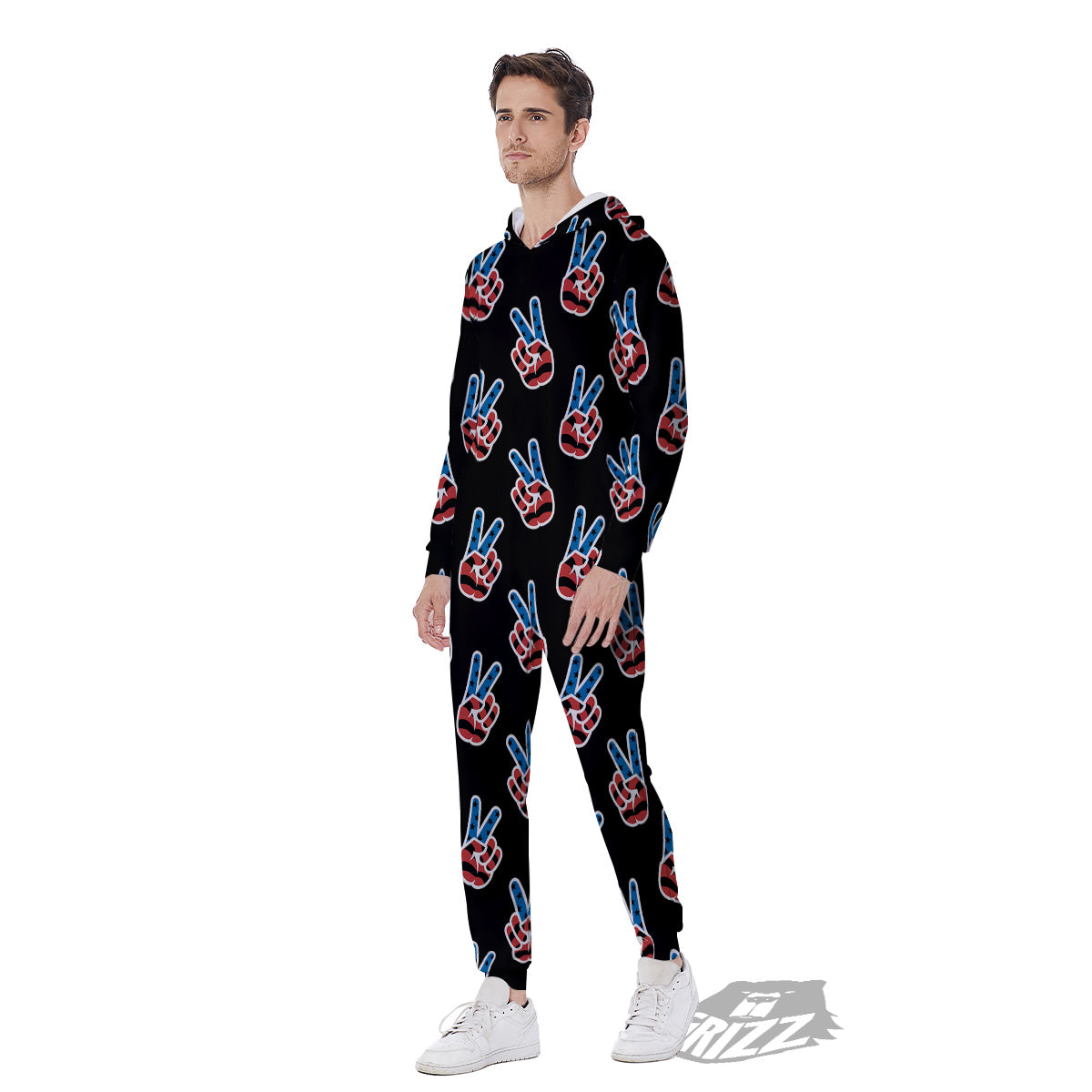 Peace Sign American Patriotic Print Pattern Men's Jumpsuit-grizzshop