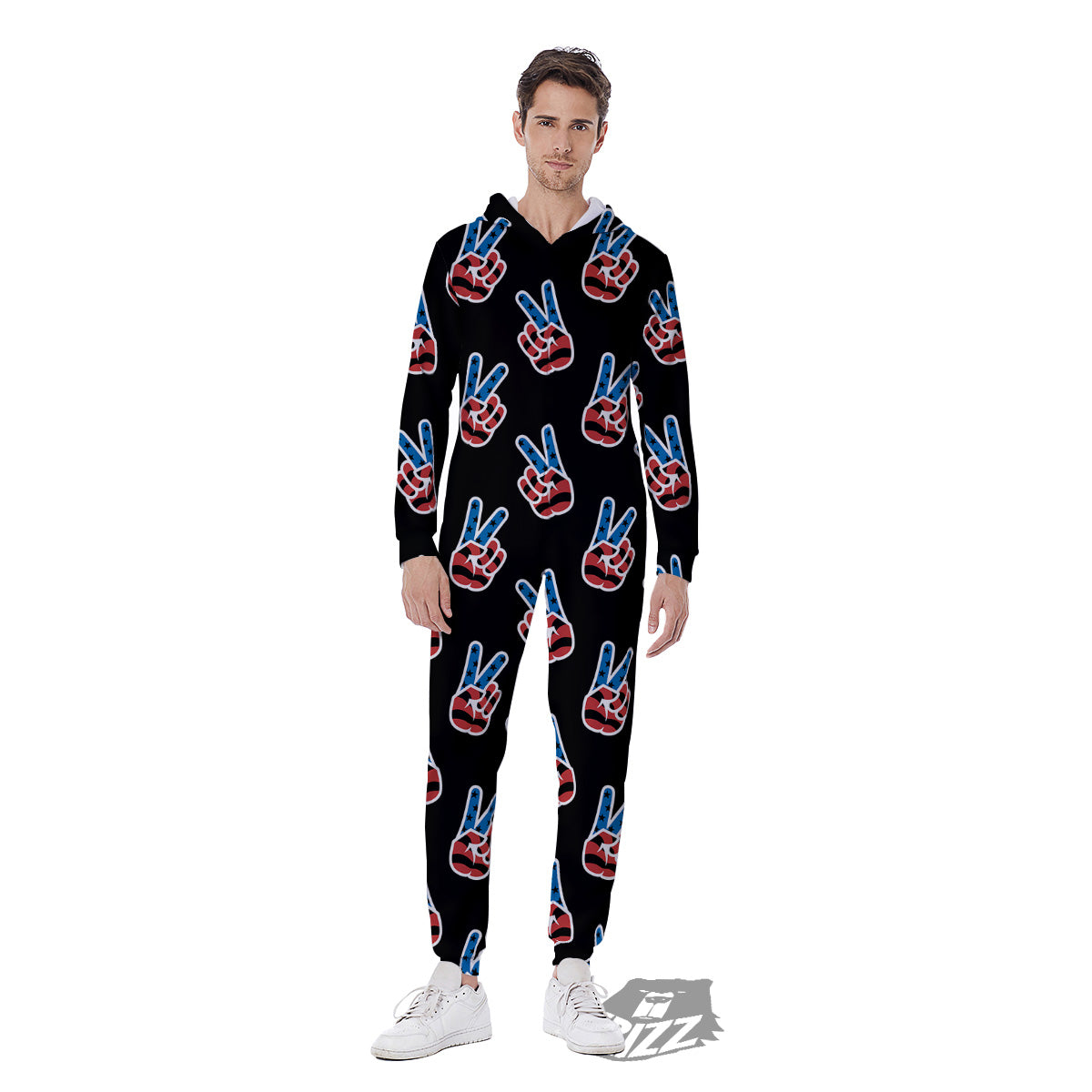 Peace Sign American Patriotic Print Pattern Men's Jumpsuit-grizzshop