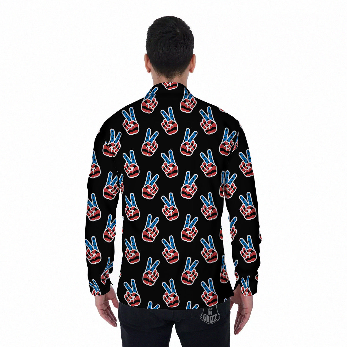 Peace Sign American Patriotic Print Pattern Men's Long Sleeve Shirts-grizzshop