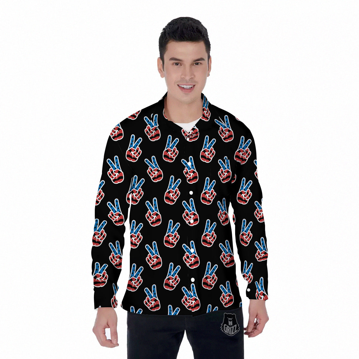 Peace Sign American Patriotic Print Pattern Men's Long Sleeve Shirts-grizzshop
