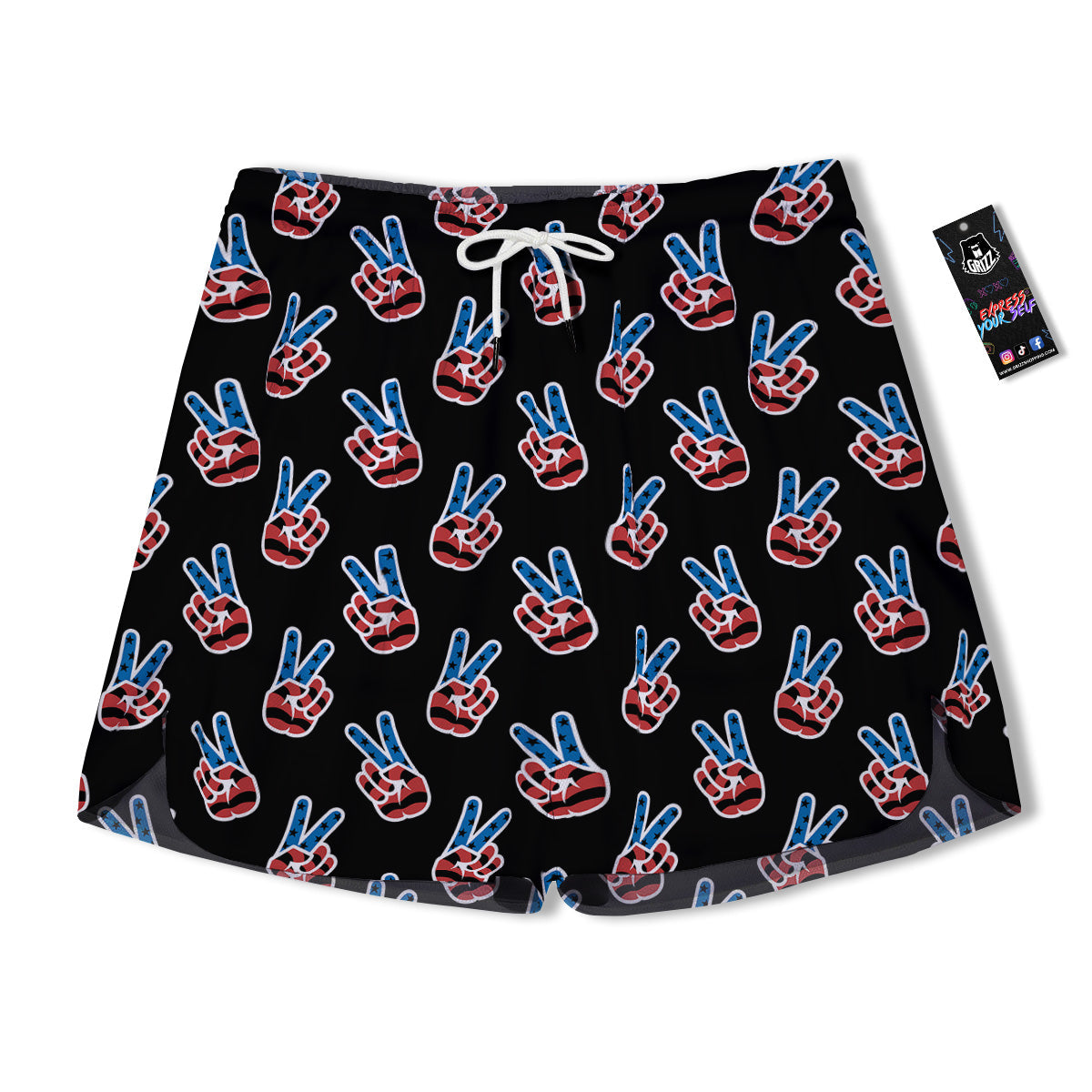 Peace Sign American Patriotic Print Pattern Men's Running Shorts-grizzshop