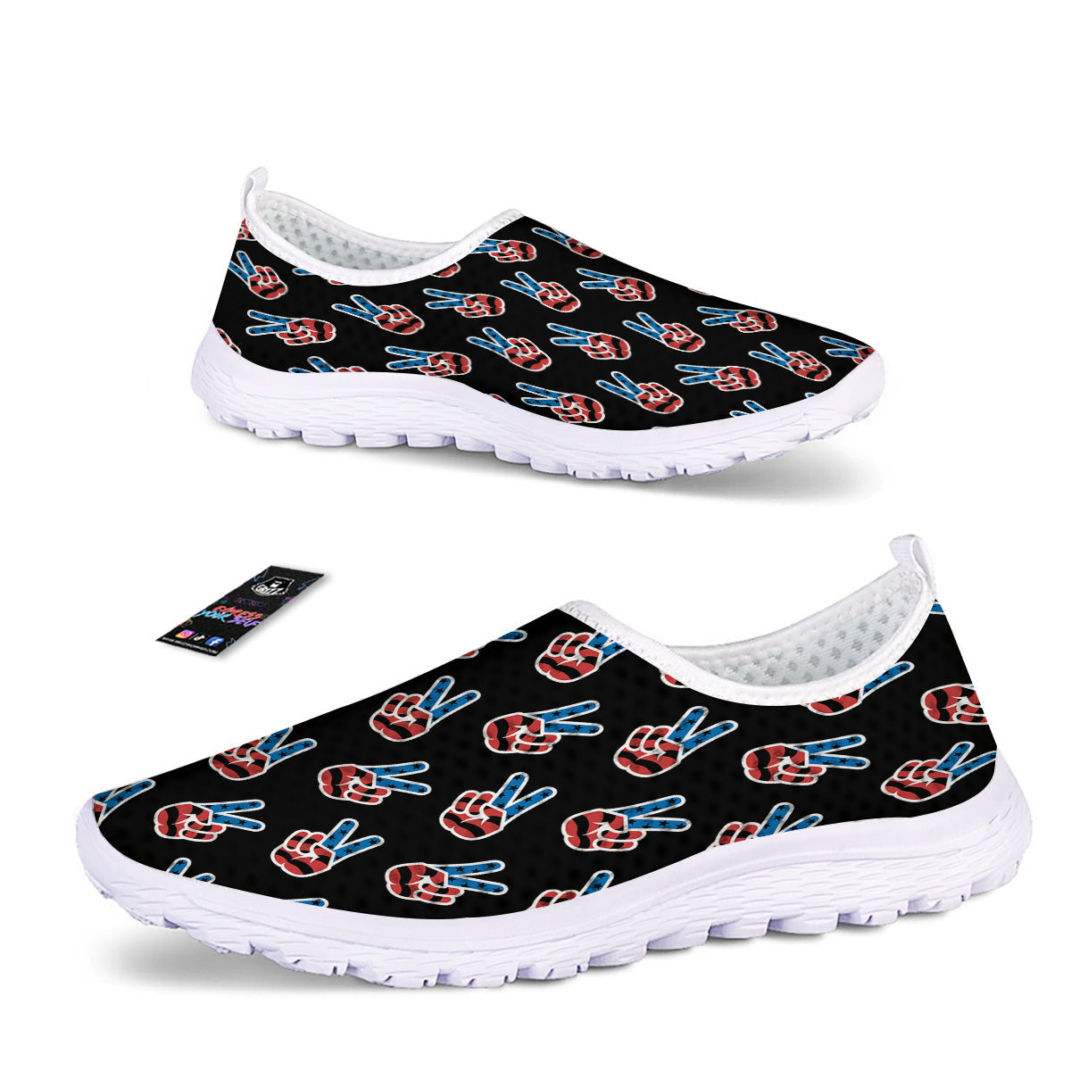 Peace Sign American Patriotic Print Pattern Nurse Shoes-grizzshop