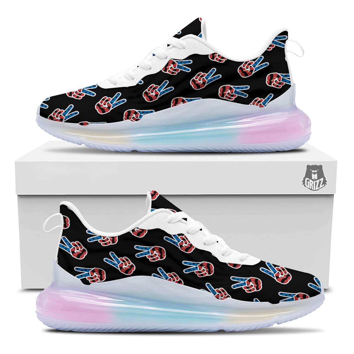 Peace Sign American Patriotic Print Pattern Running Sneakers-grizzshop