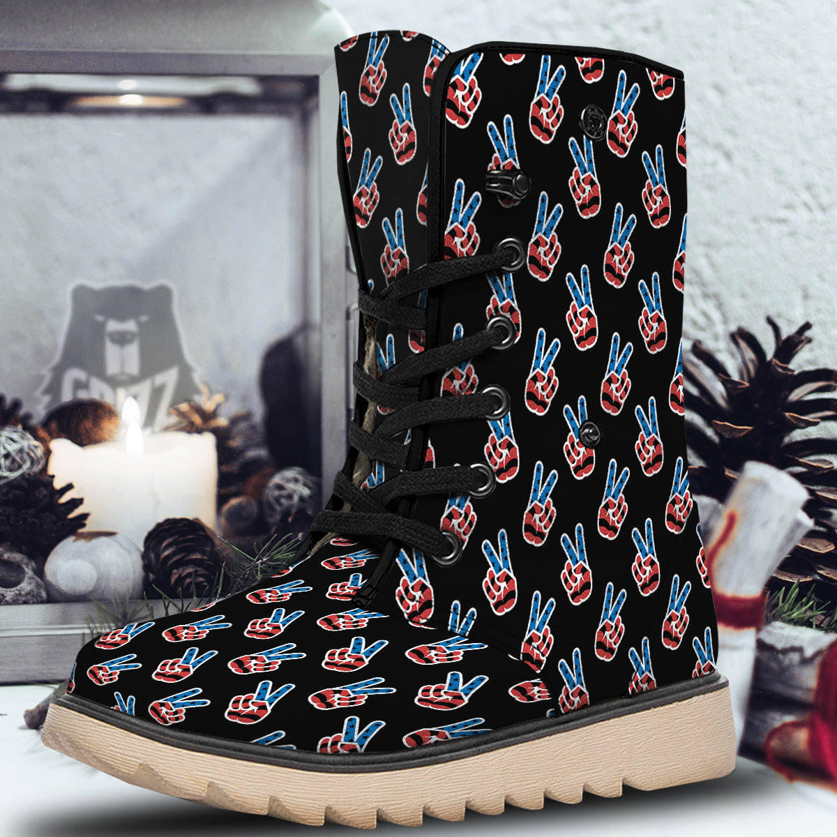 Peace Sign American Patriotic Print Pattern Snow Boots-grizzshop