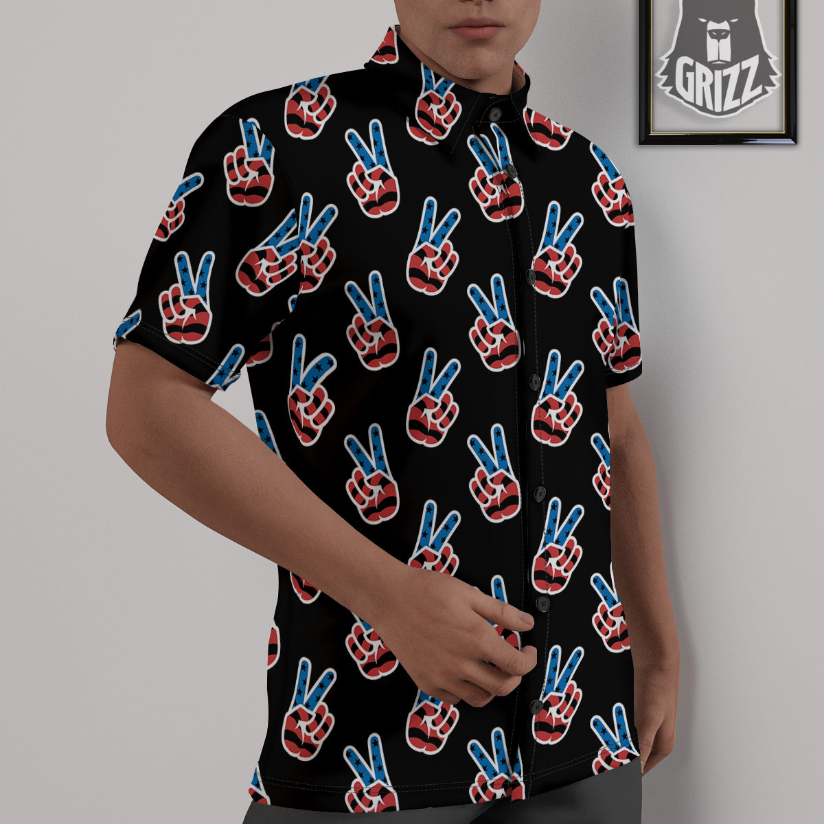 Peace Sign American Patriotic Print Pattern Untucked Shirts-grizzshop