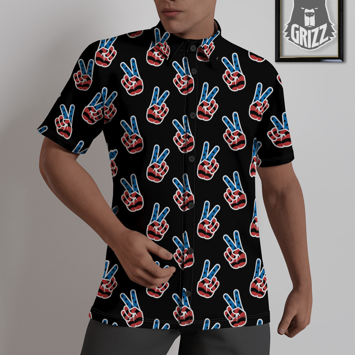 Peace Sign American Patriotic Print Pattern Untucked Shirts-grizzshop