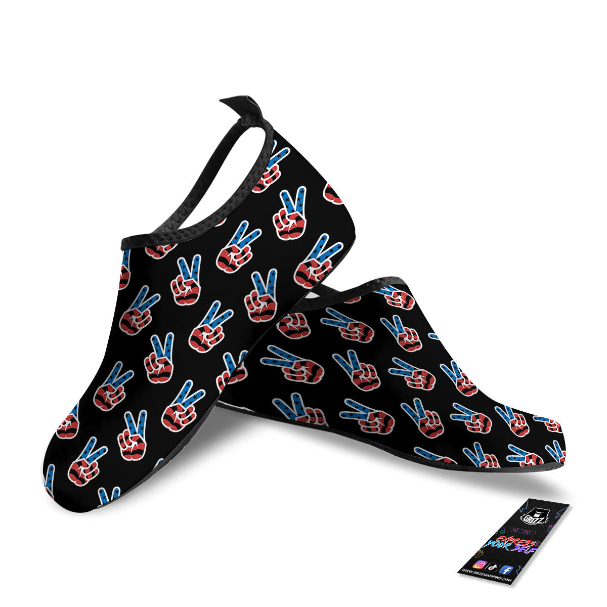 Peace Sign American Patriotic Print Pattern Water Shoes-grizzshop