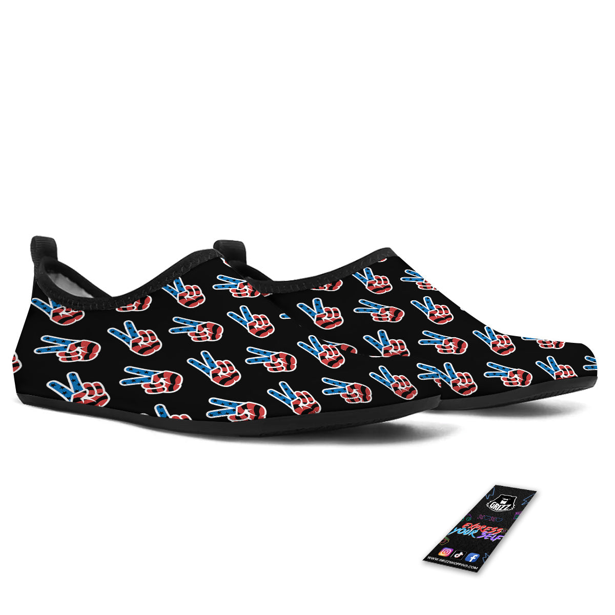 Peace Sign American Patriotic Print Pattern Water Shoes-grizzshop