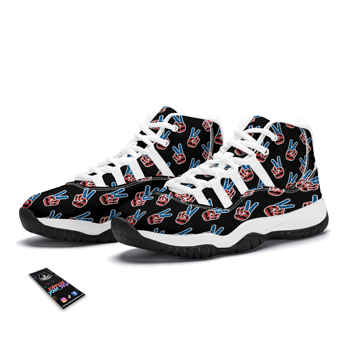 Peace Sign American Patriotic Print Pattern White Bball Shoes-grizzshop
