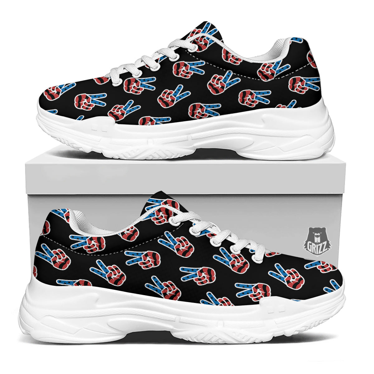 Peace Sign American Patriotic Print Pattern White Chunky Shoes-grizzshop