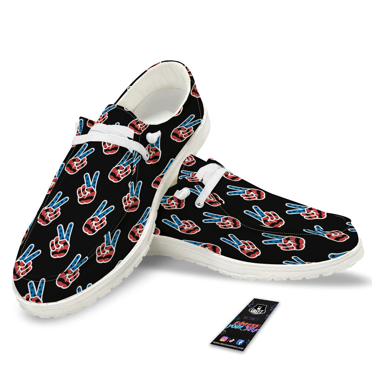 Peace Sign American Patriotic Print Pattern White Loafers-grizzshop