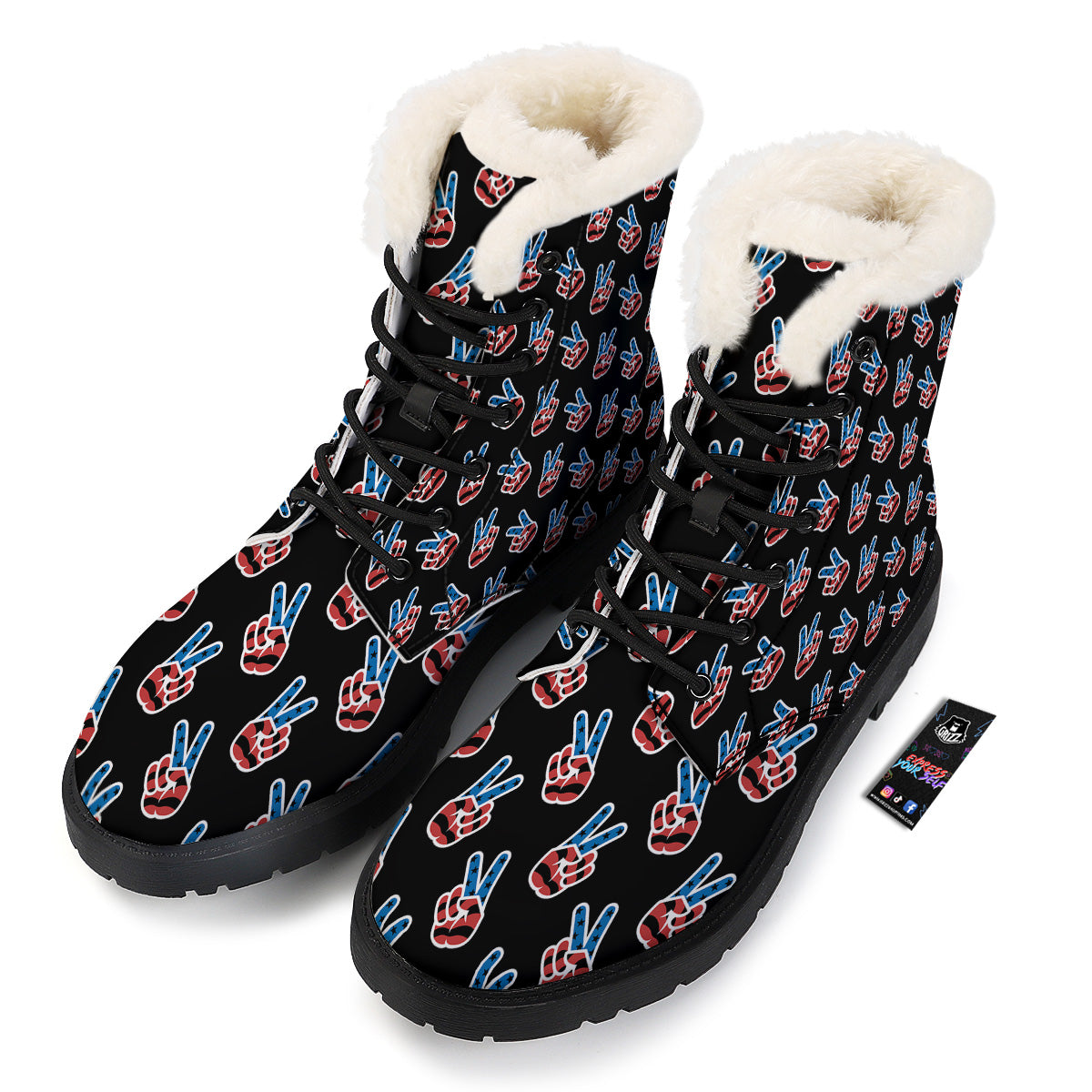 Peace Sign American Patriotic Print Pattern Winter Boots-grizzshop