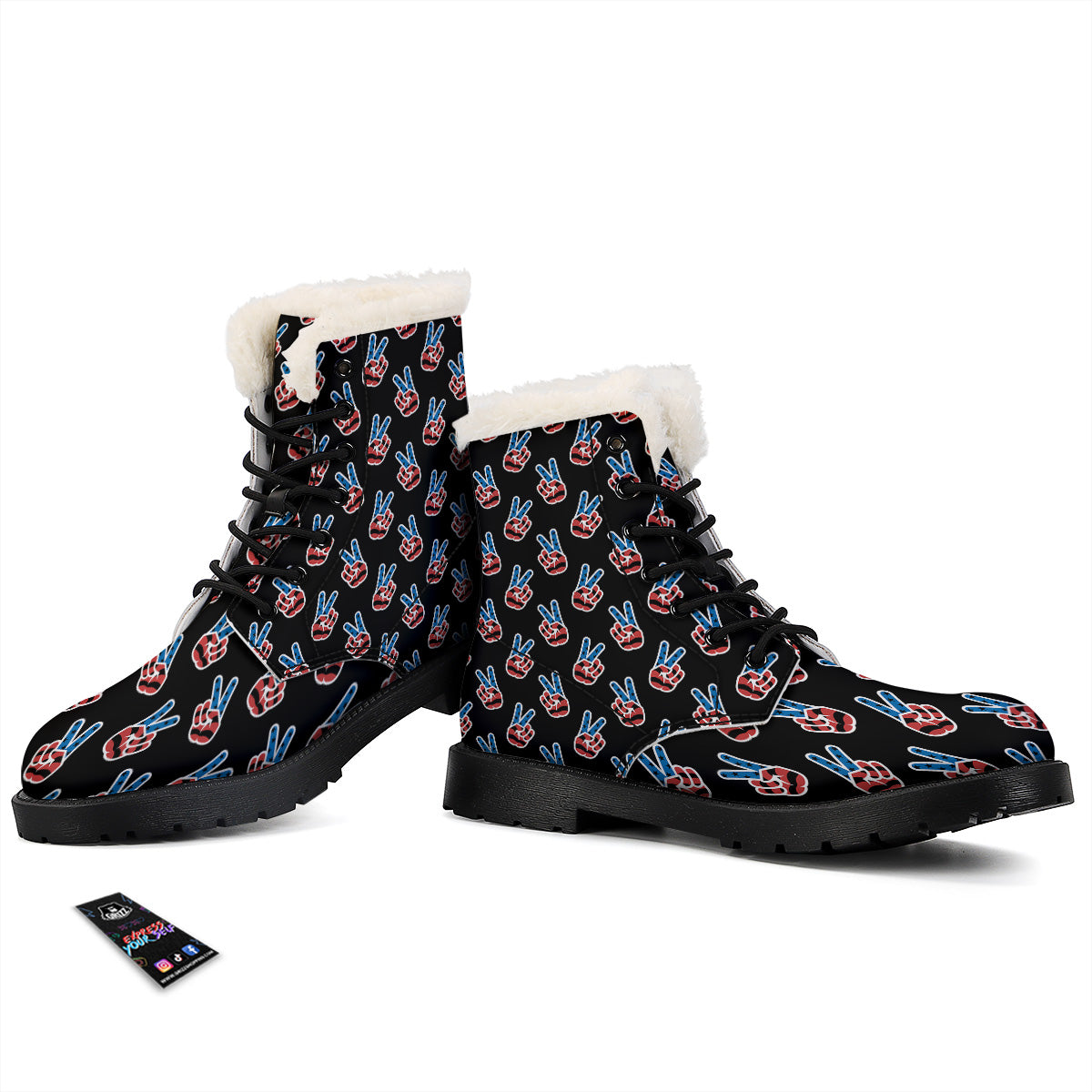 Peace Sign American Patriotic Print Pattern Winter Boots-grizzshop