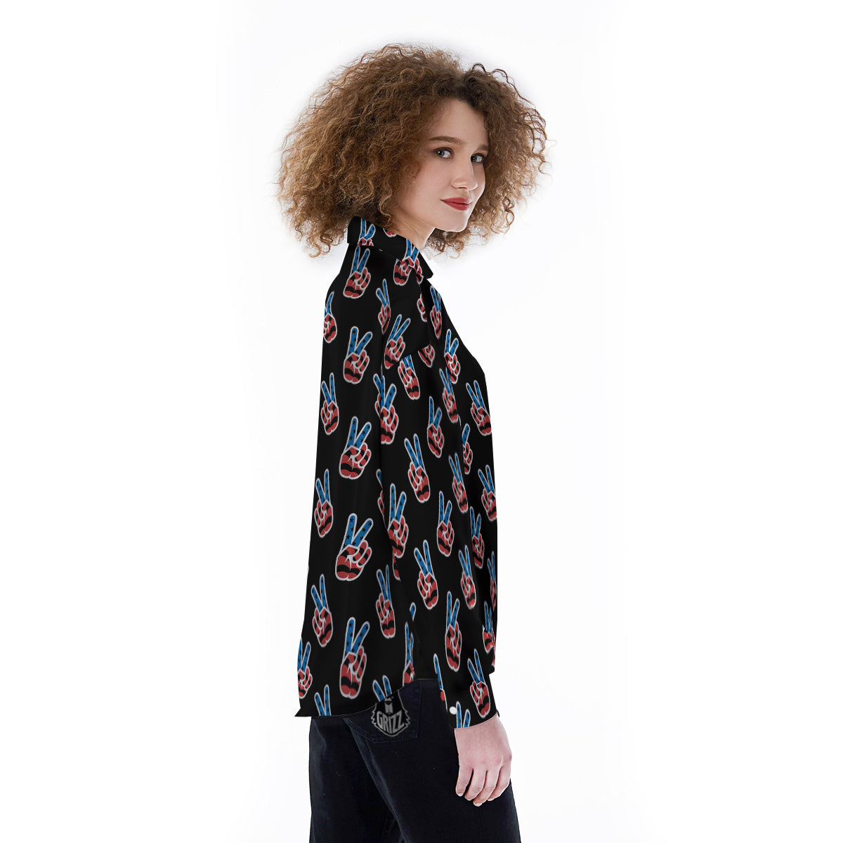 Peace Sign American Patriotic Print Pattern Women's Long Sleeve Shirts-grizzshop