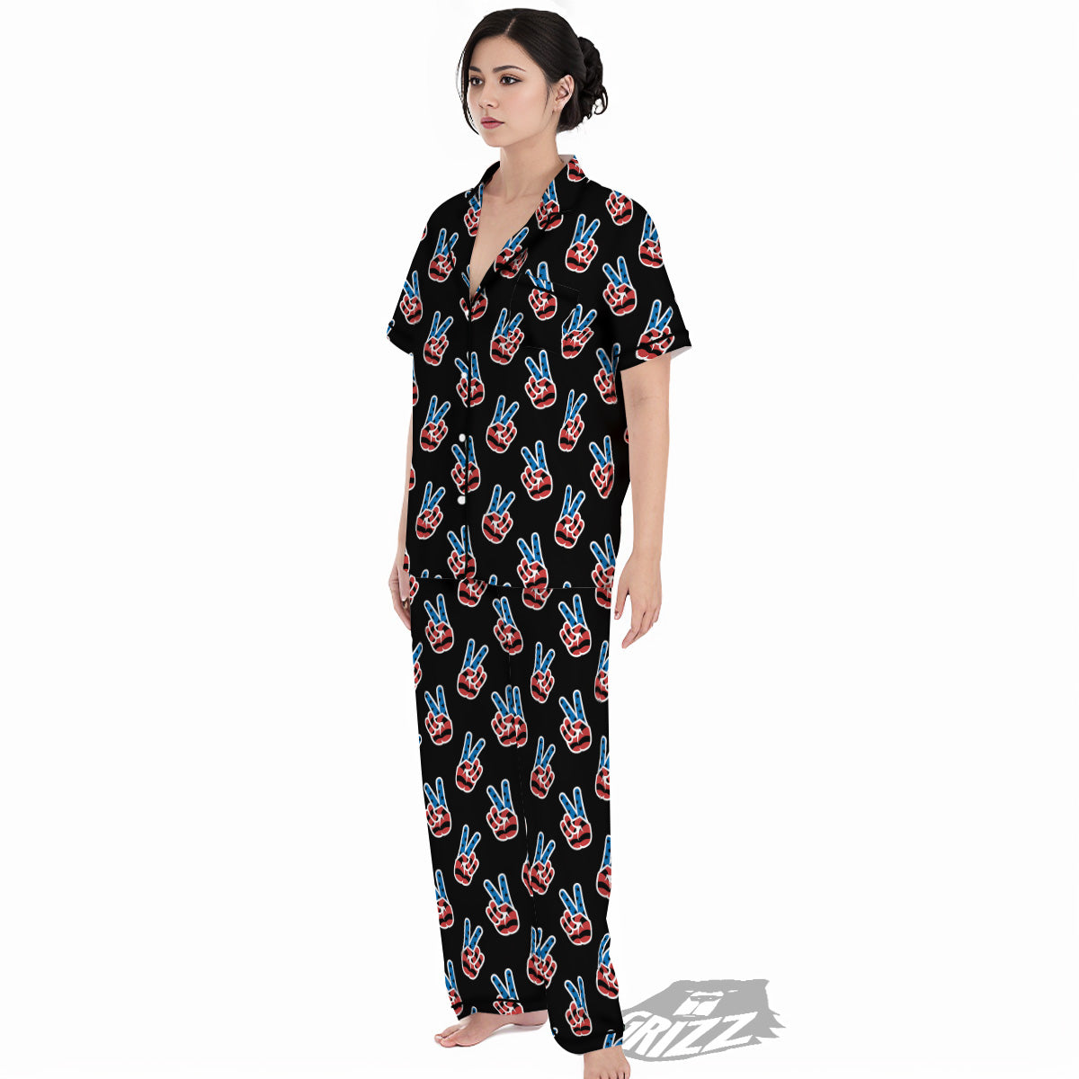Peace Sign American Patriotic Print Pattern Women's Pajamas Set-grizzshop