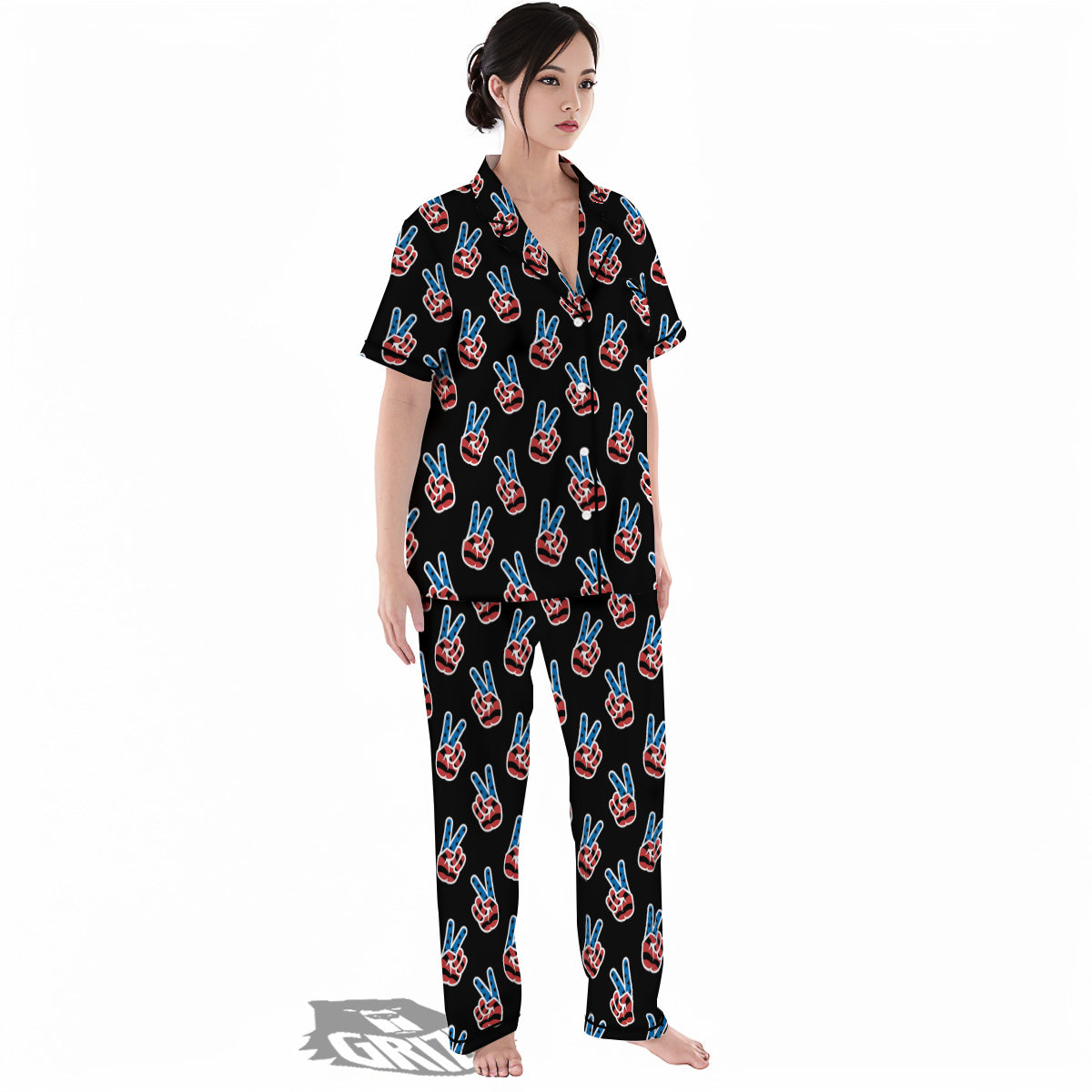Peace Sign American Patriotic Print Pattern Women's Pajamas Set-grizzshop
