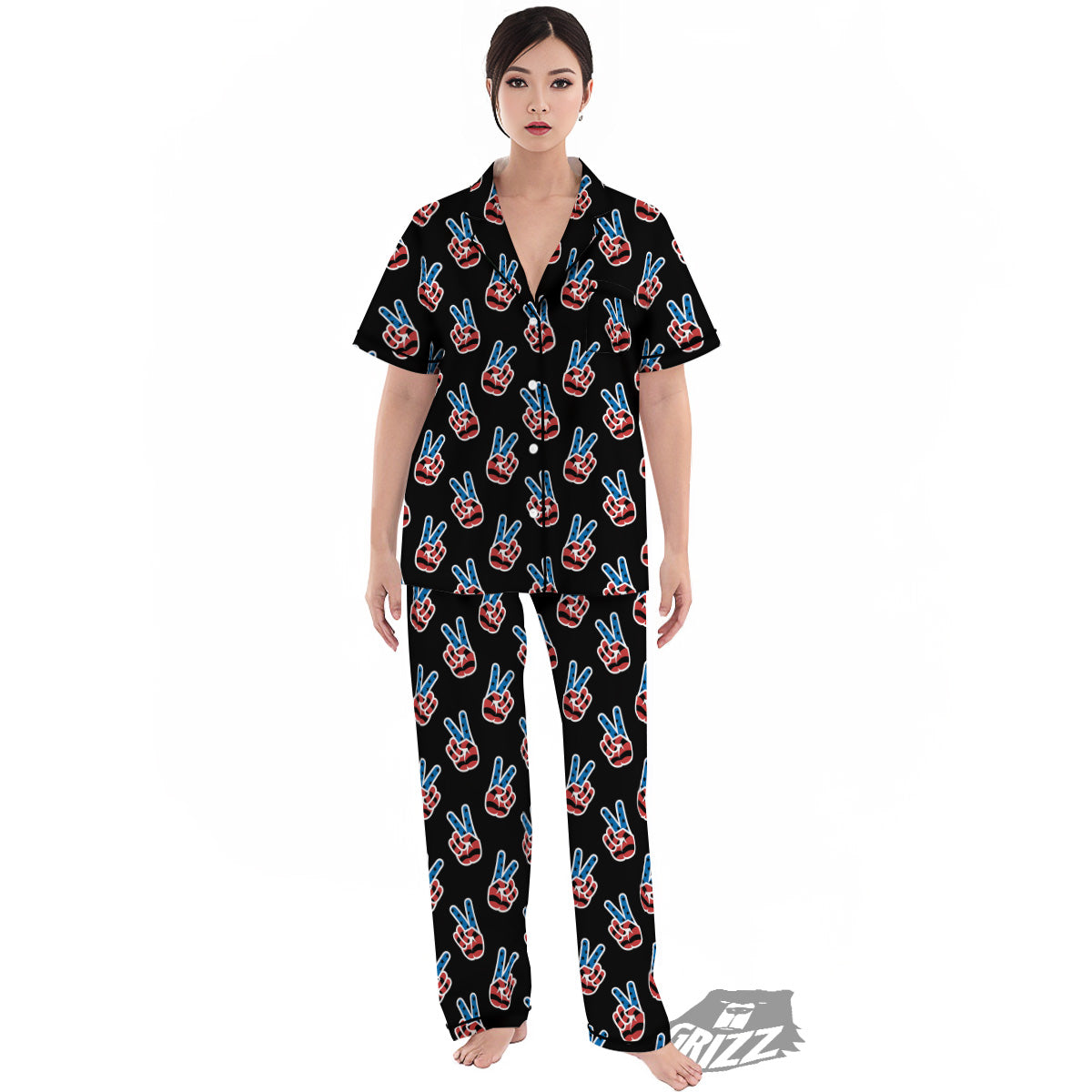 Peace Sign American Patriotic Print Pattern Women's Pajamas Set-grizzshop