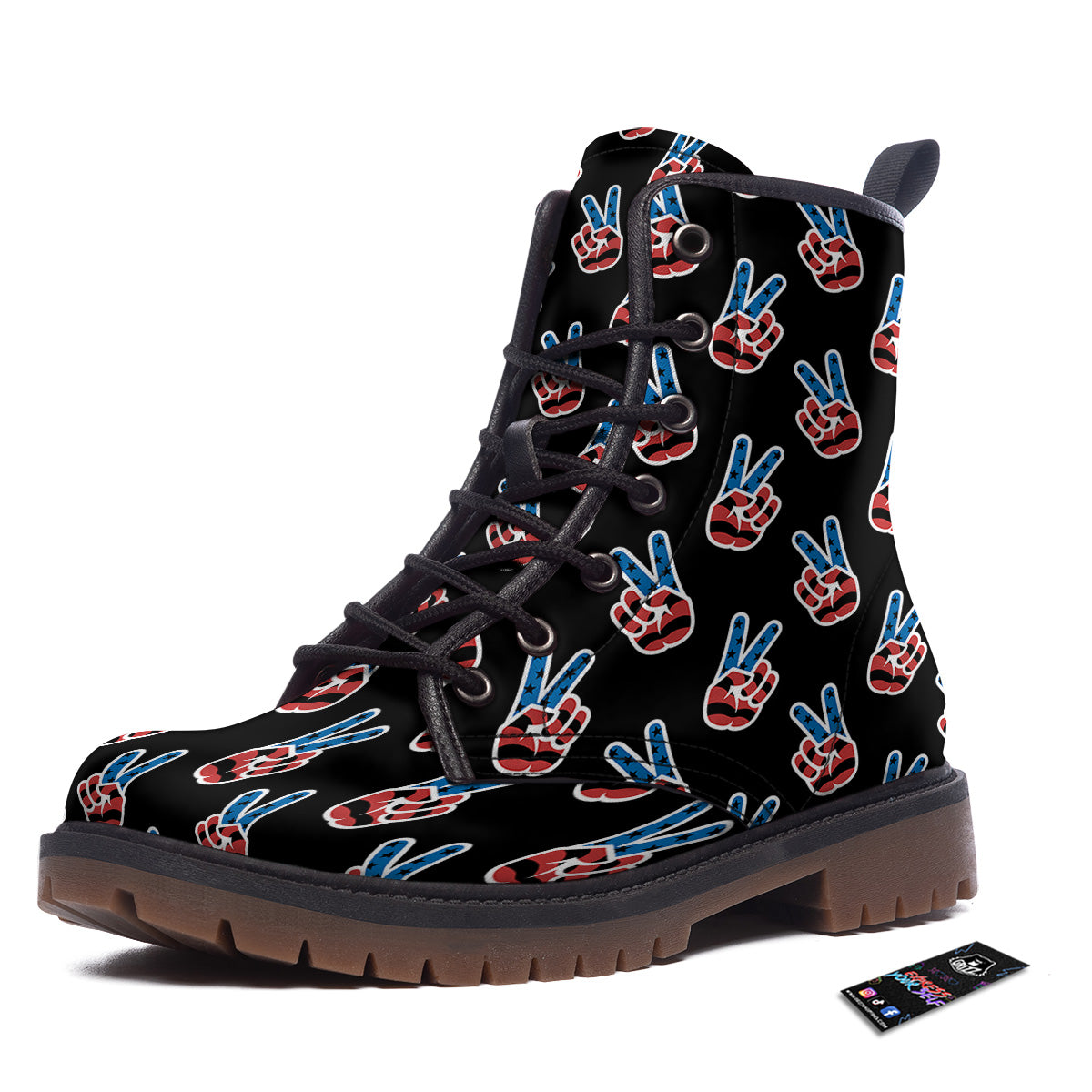 Peace Sign American Patriotic Print Pattern Work Boots-grizzshop