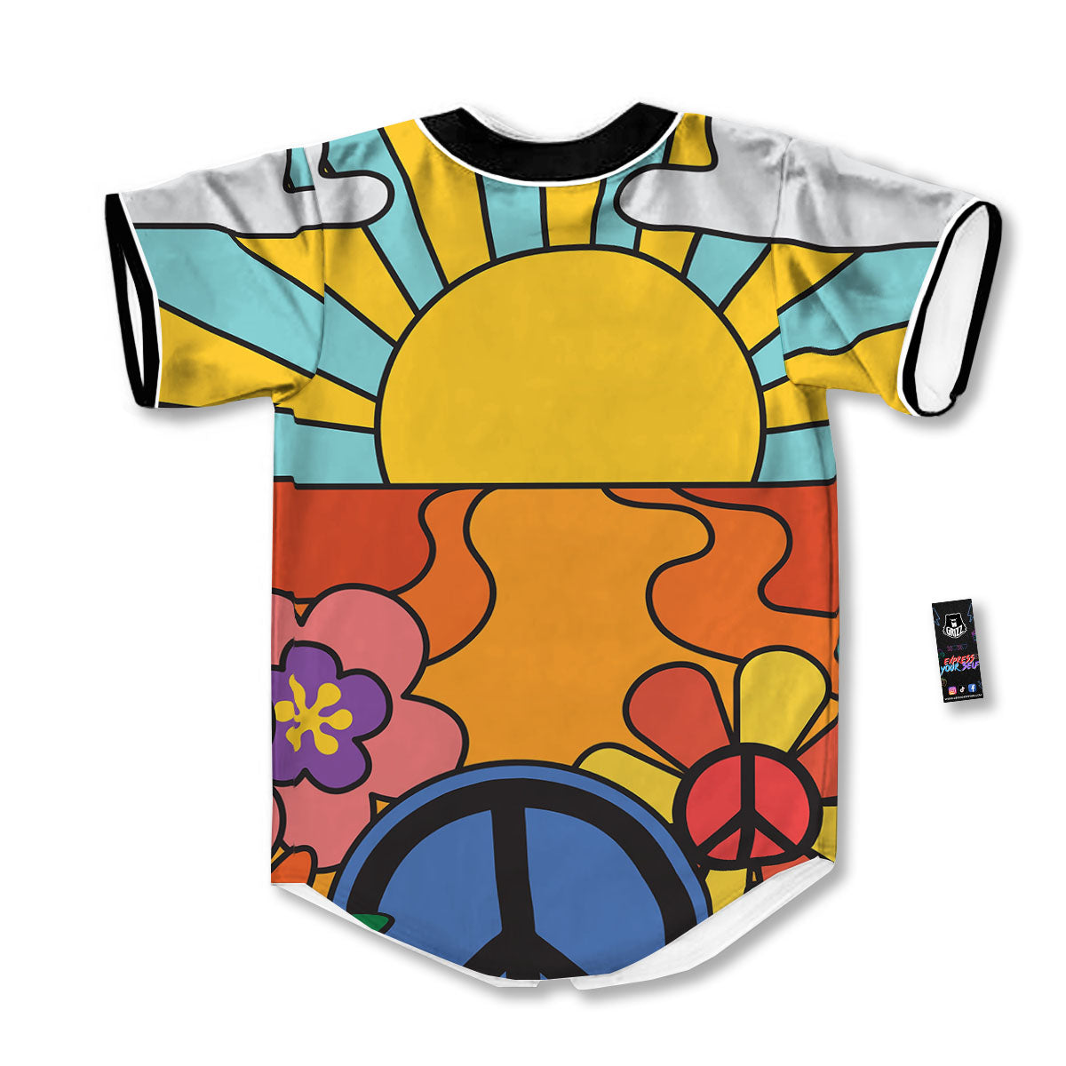 Peace Sign Hippie Flower Print Baseball Jersey-grizzshop