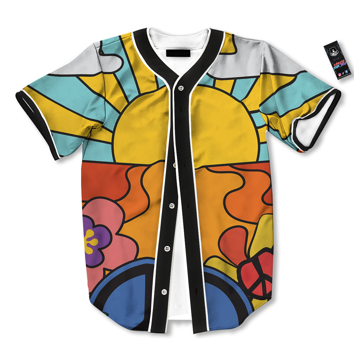 Peace Sign Hippie Flower Print Baseball Jersey-grizzshop