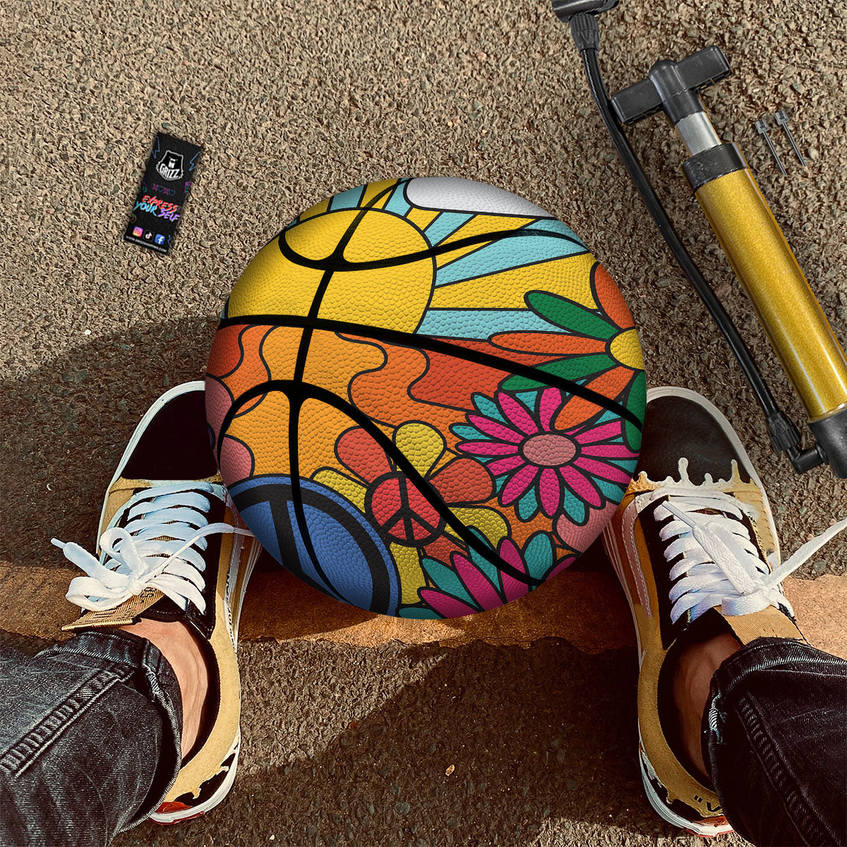 Peace Sign Hippie Flower Print Basketball-grizzshop