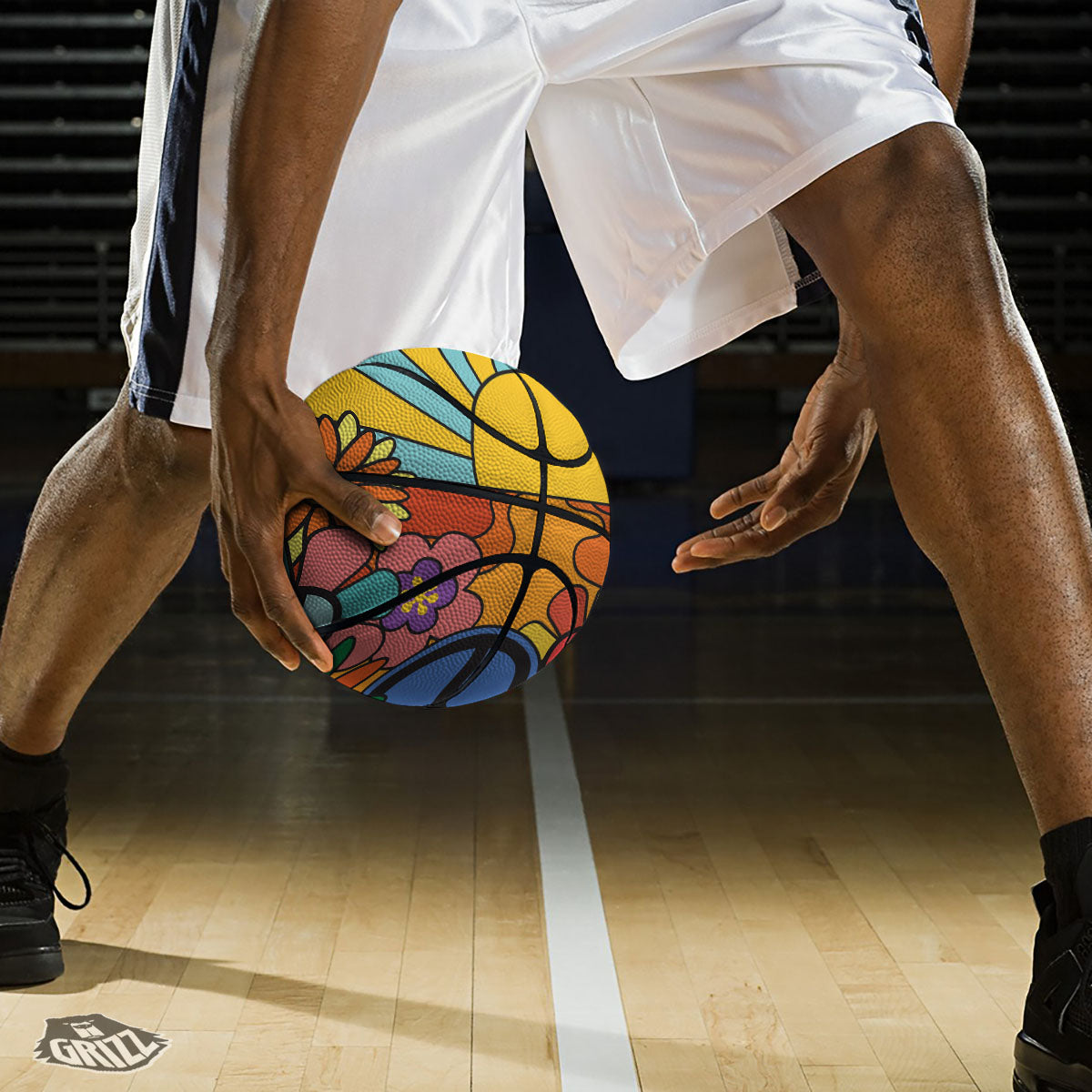 Peace Sign Hippie Flower Print Basketball-grizzshop