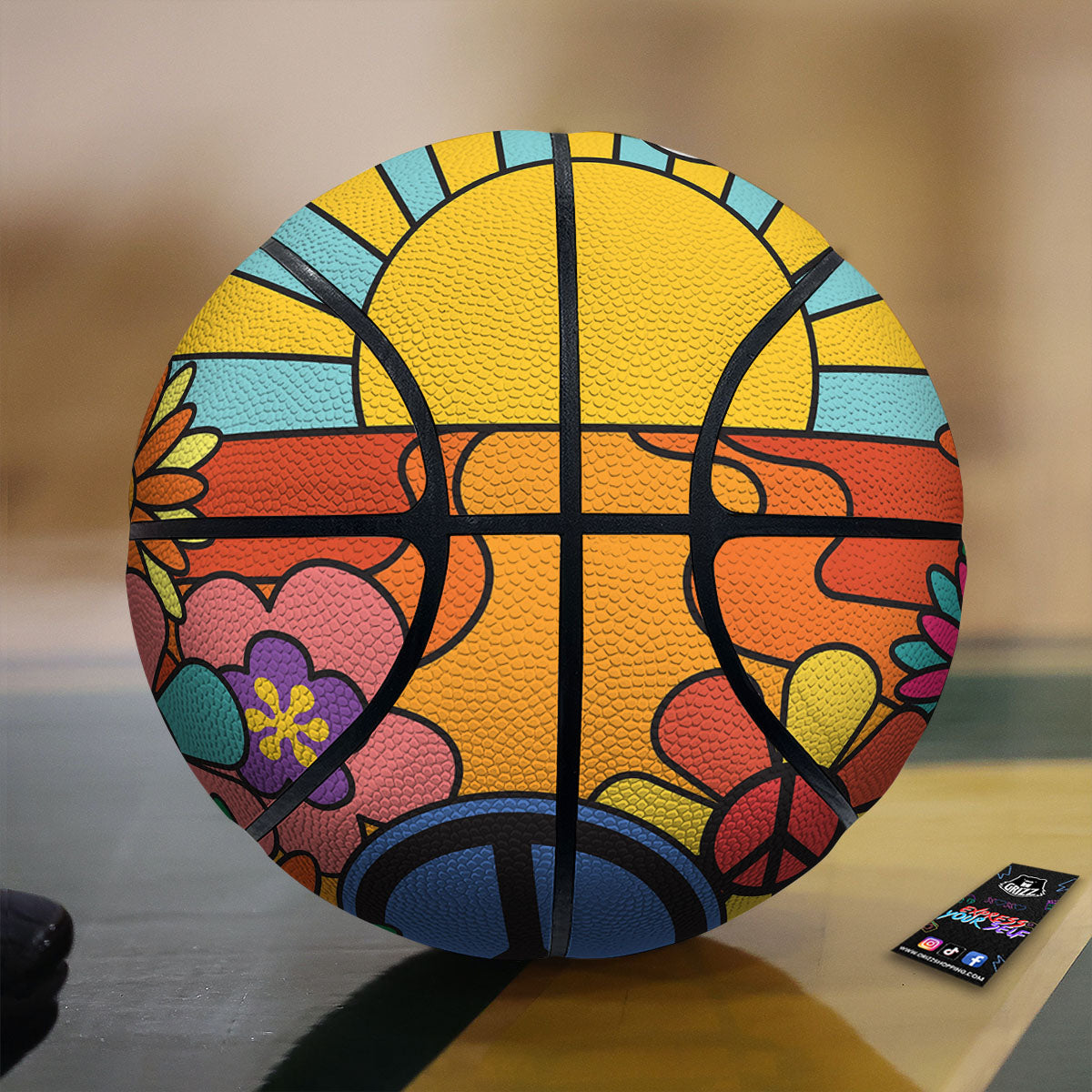 Peace Sign Hippie Flower Print Basketball-grizzshop