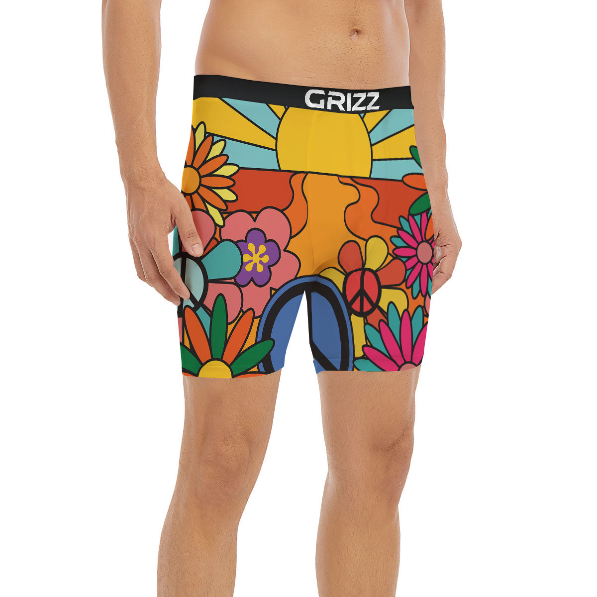 Peace Sign Hippie Flower Print Boxer Briefs-grizzshop