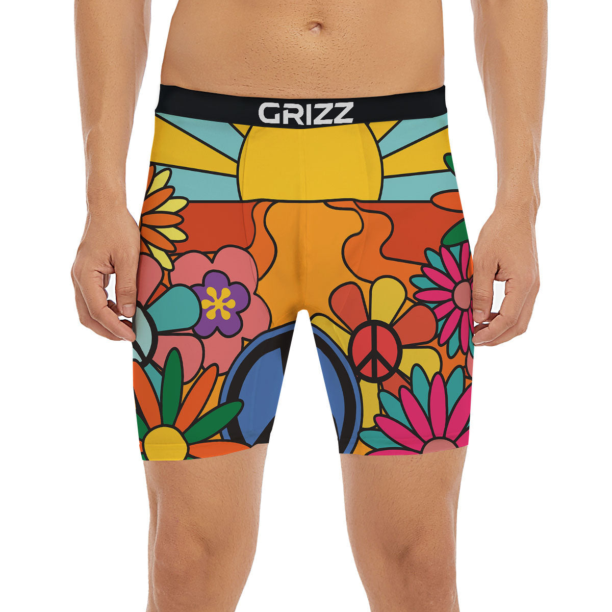 Peace Sign Hippie Flower Print Boxer Briefs-grizzshop