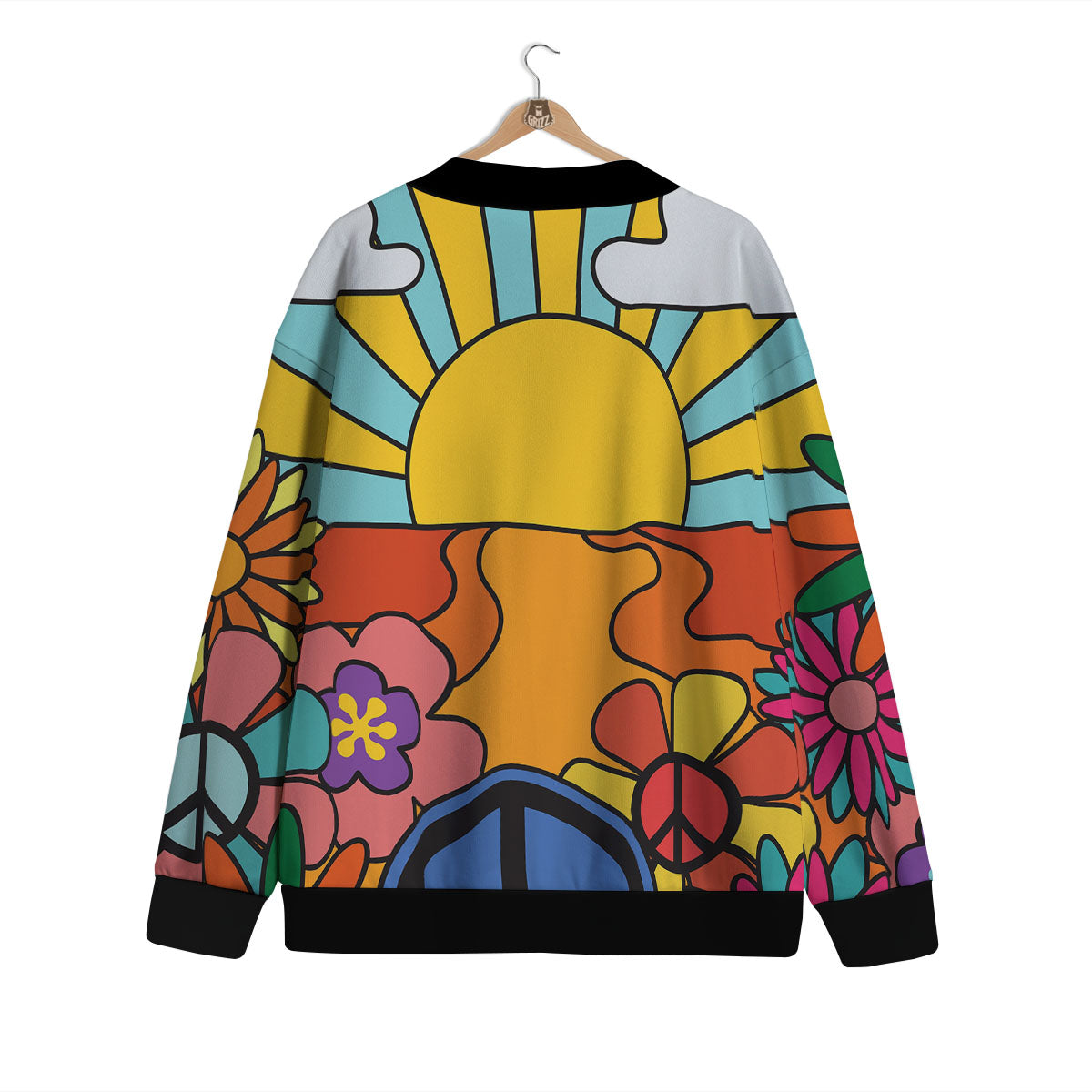 Peace Sign Hippie Flower Print Cardigan-grizzshop