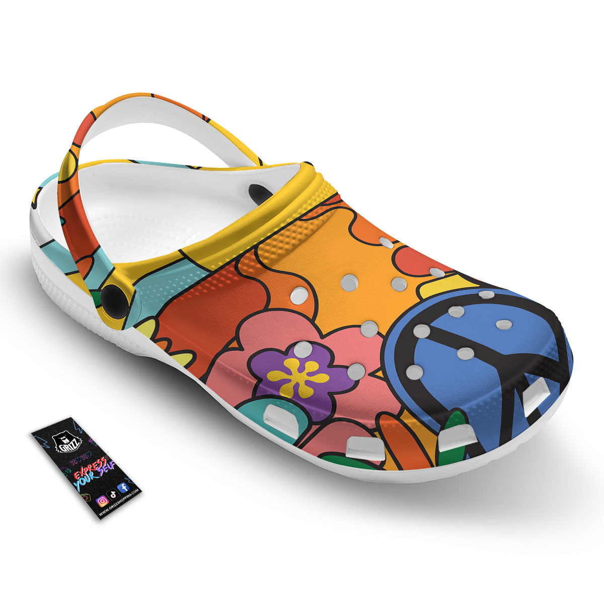 Peace Sign Hippie Flower Print Clog-grizzshop