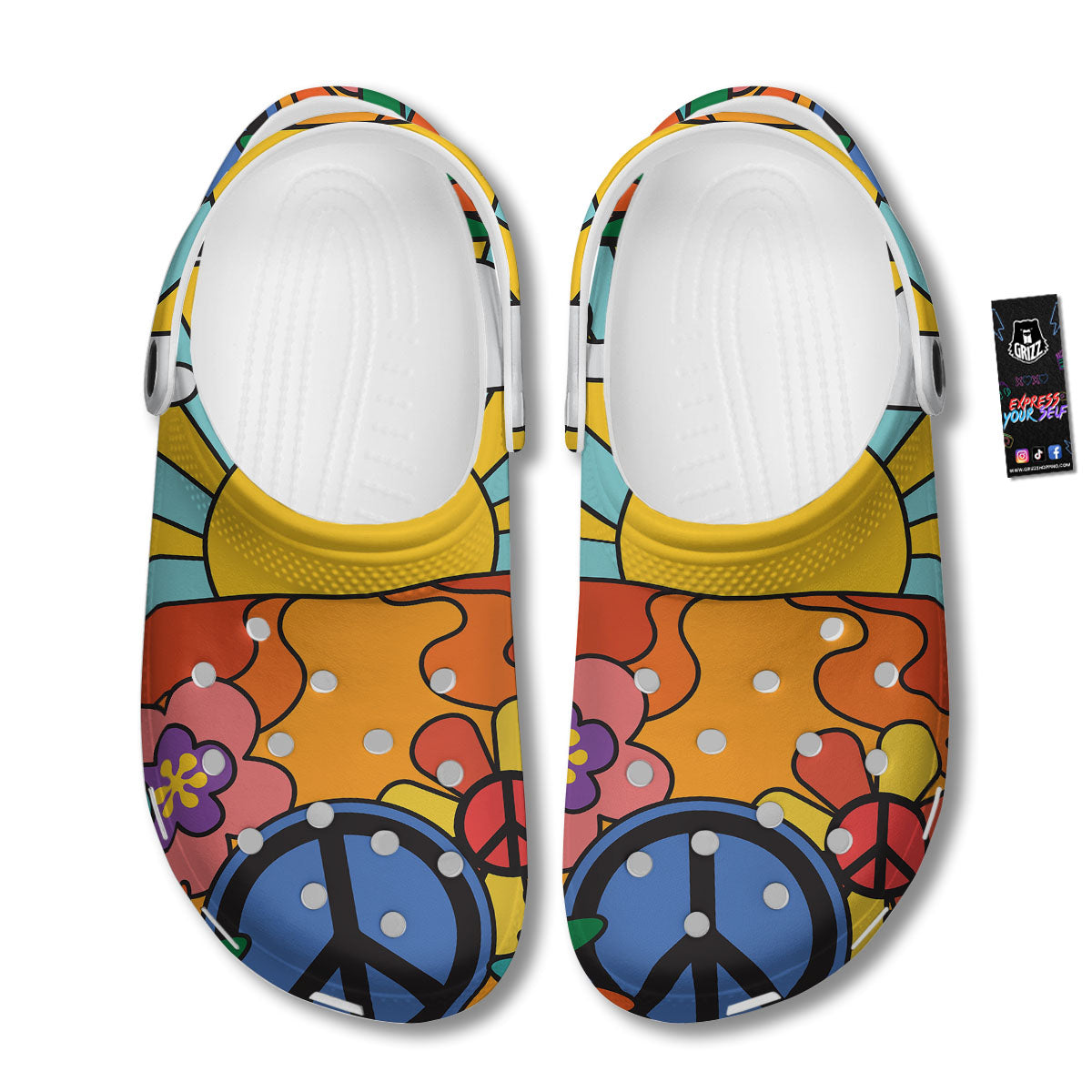 Peace Sign Hippie Flower Print Clog-grizzshop