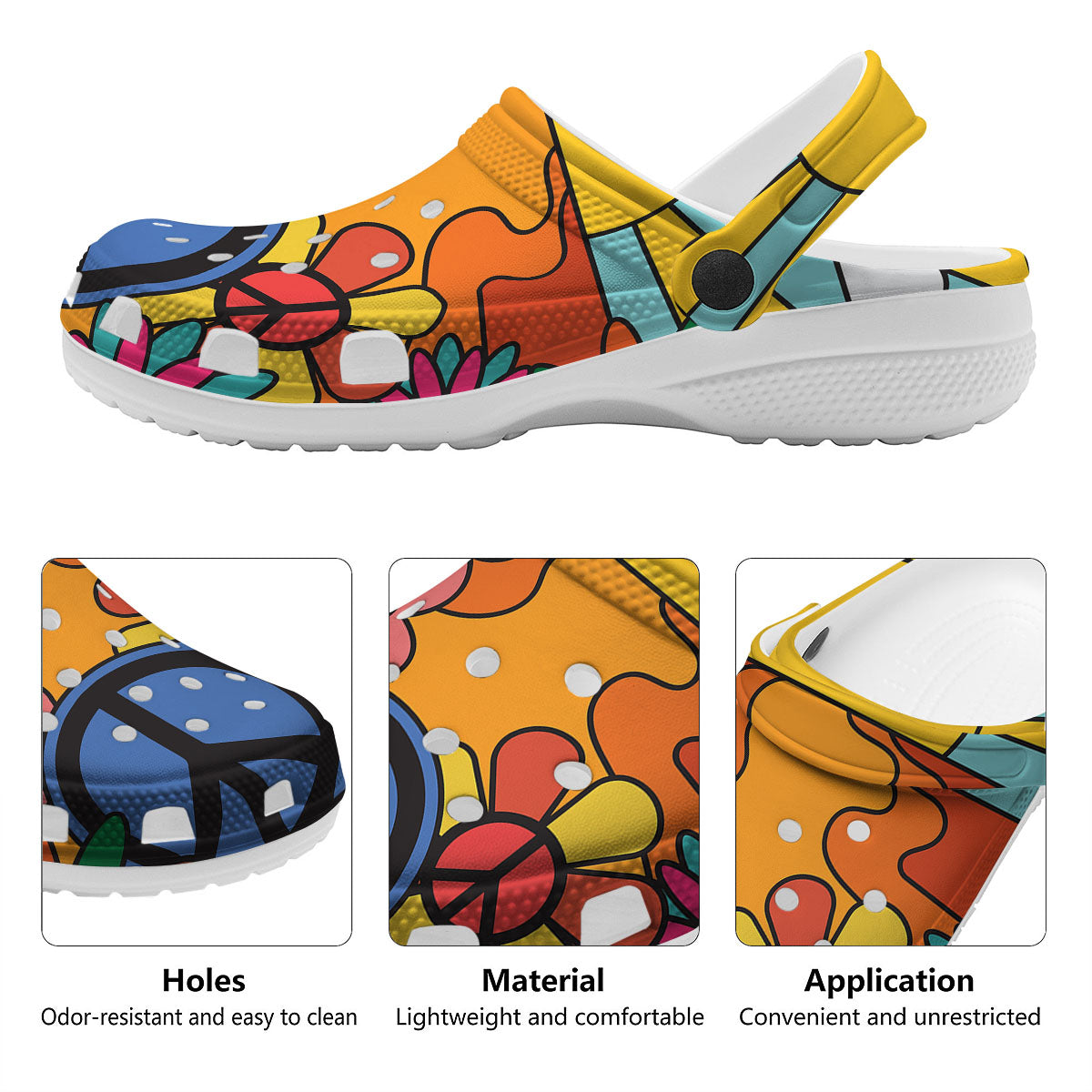 Peace Sign Hippie Flower Print Clog-grizzshop