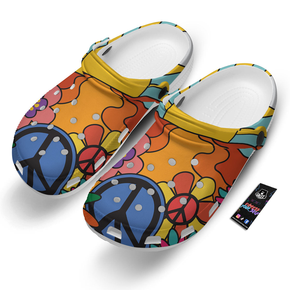 Peace Sign Hippie Flower Print Clog-grizzshop