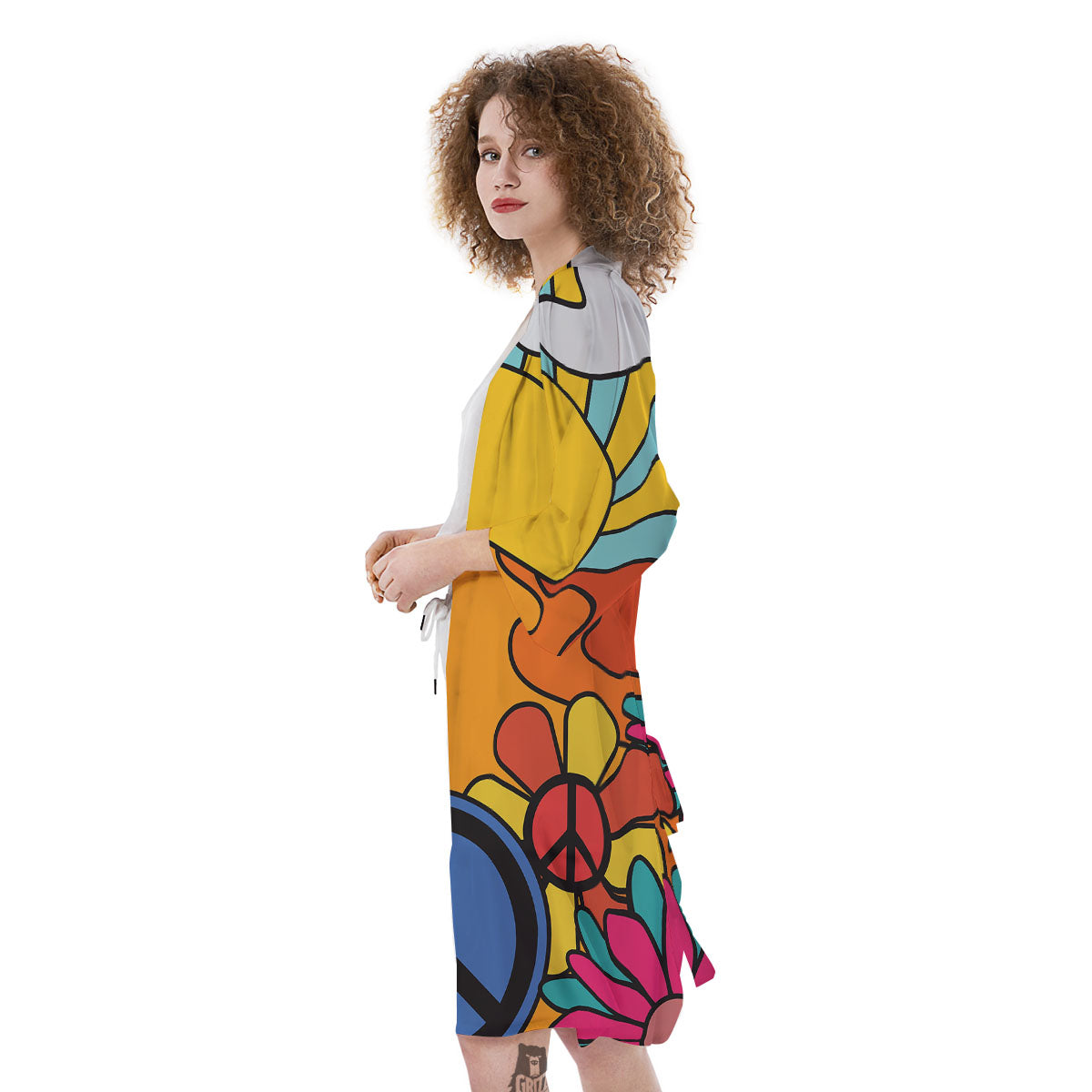 Peace Sign Hippie Flower Print Kimono-grizzshop