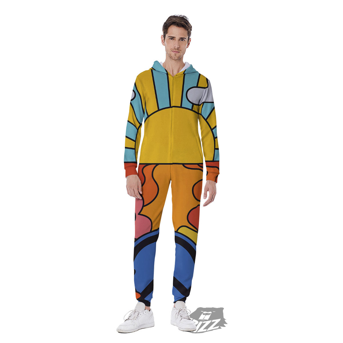 Peace Sign Hippie Flower Print Men's Jumpsuit-grizzshop
