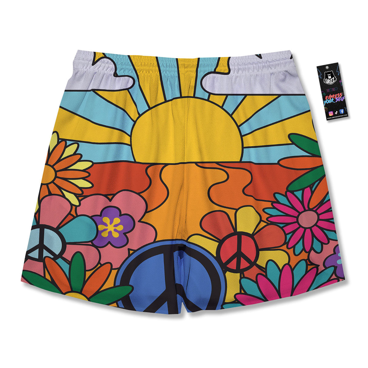 Peace Sign Hippie Flower Print Men's Running Shorts-grizzshop