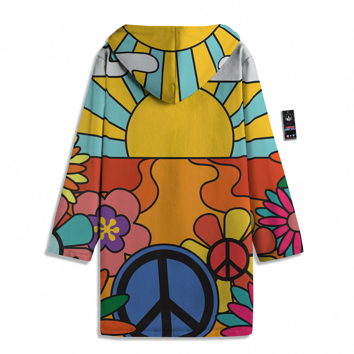 Peace Sign Hippie Flower Print Men's Windbreaker Jacket-grizzshop