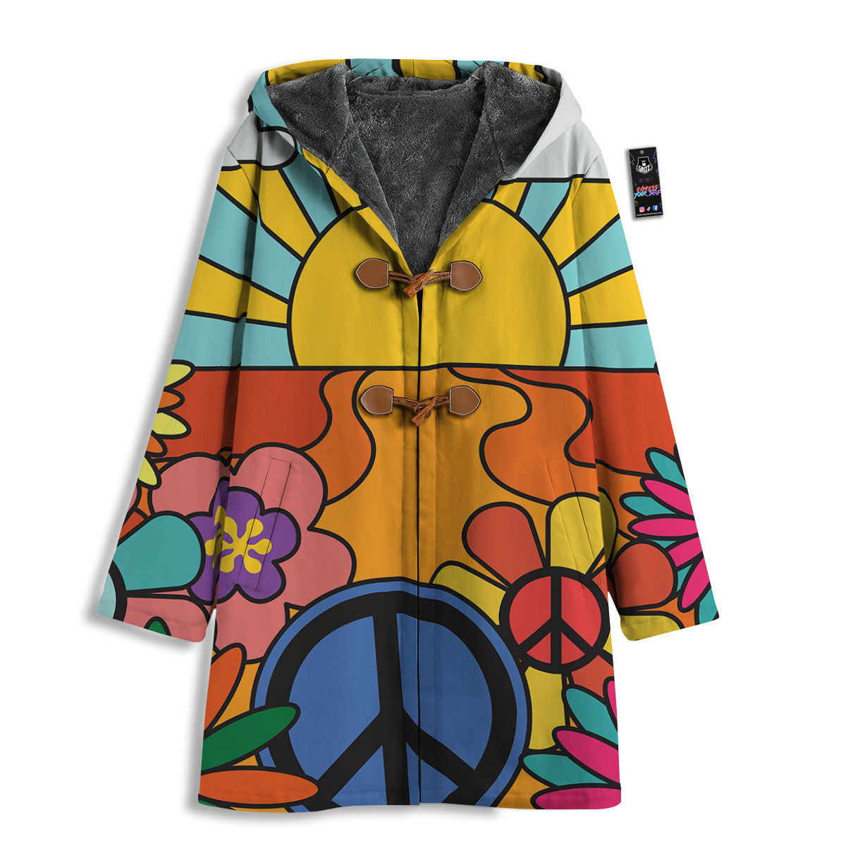 Peace Sign Hippie Flower Print Men's Windbreaker Jacket-grizzshop