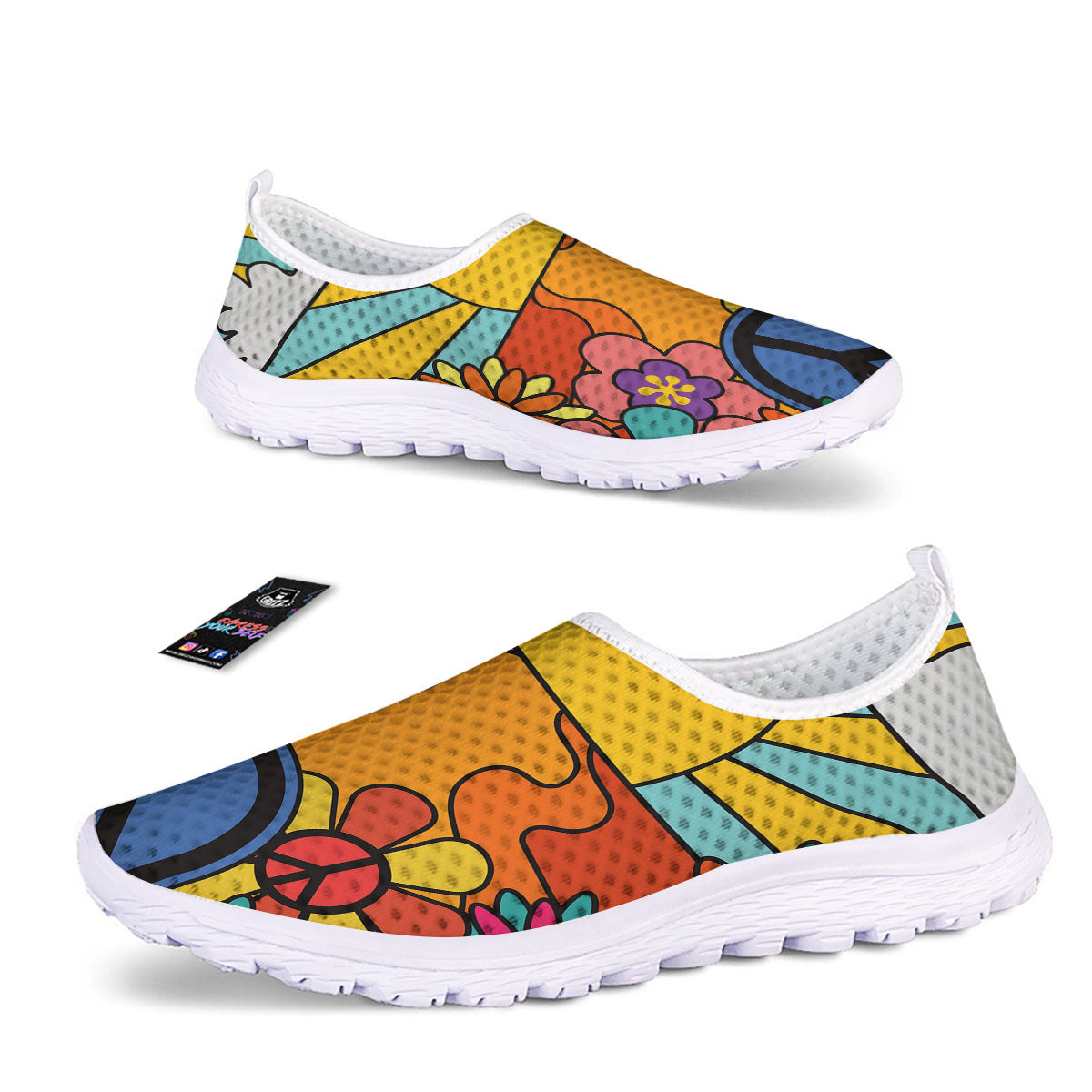 Peace Sign Hippie Flower Print Nurse Shoes-grizzshop
