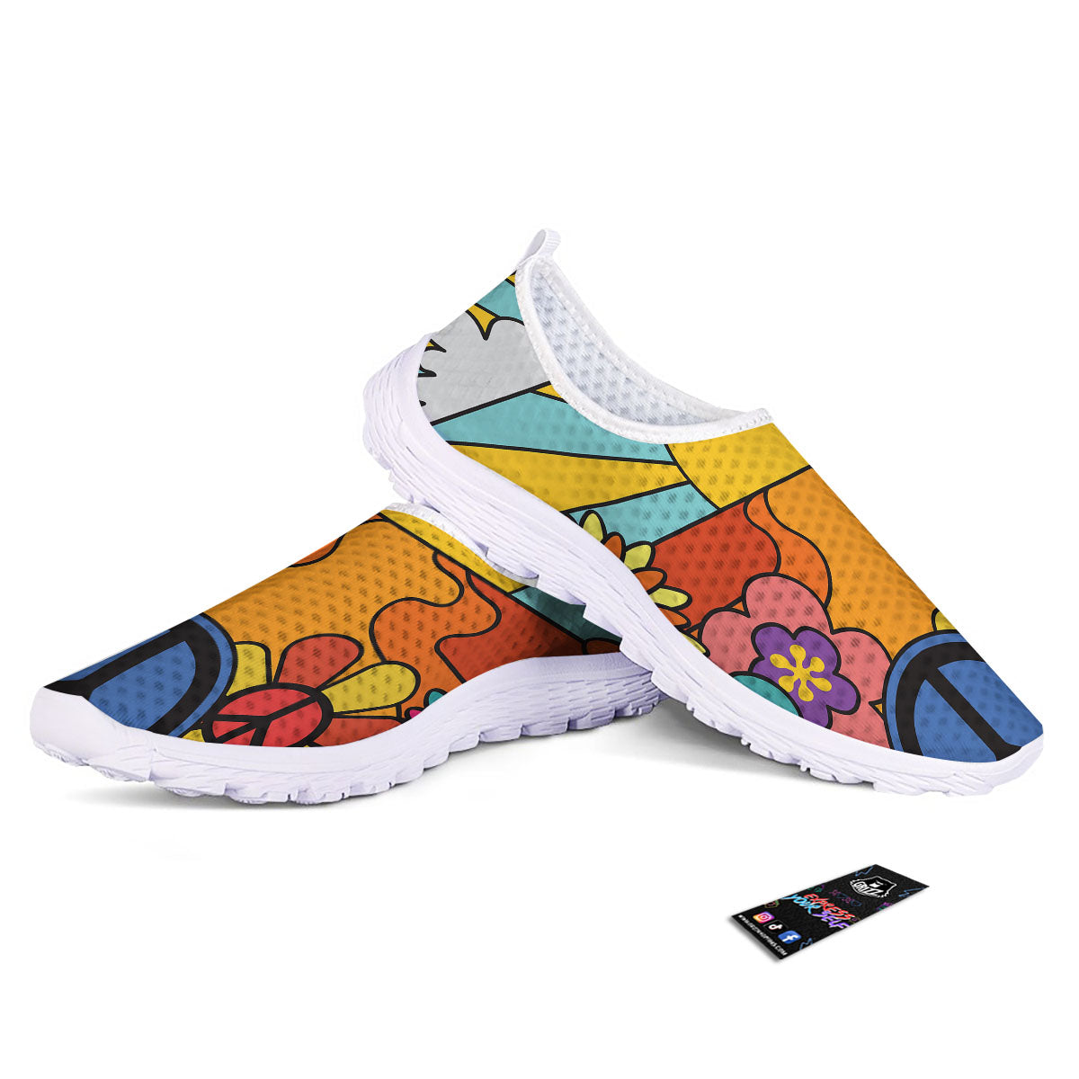 Peace Sign Hippie Flower Print Nurse Shoes-grizzshop