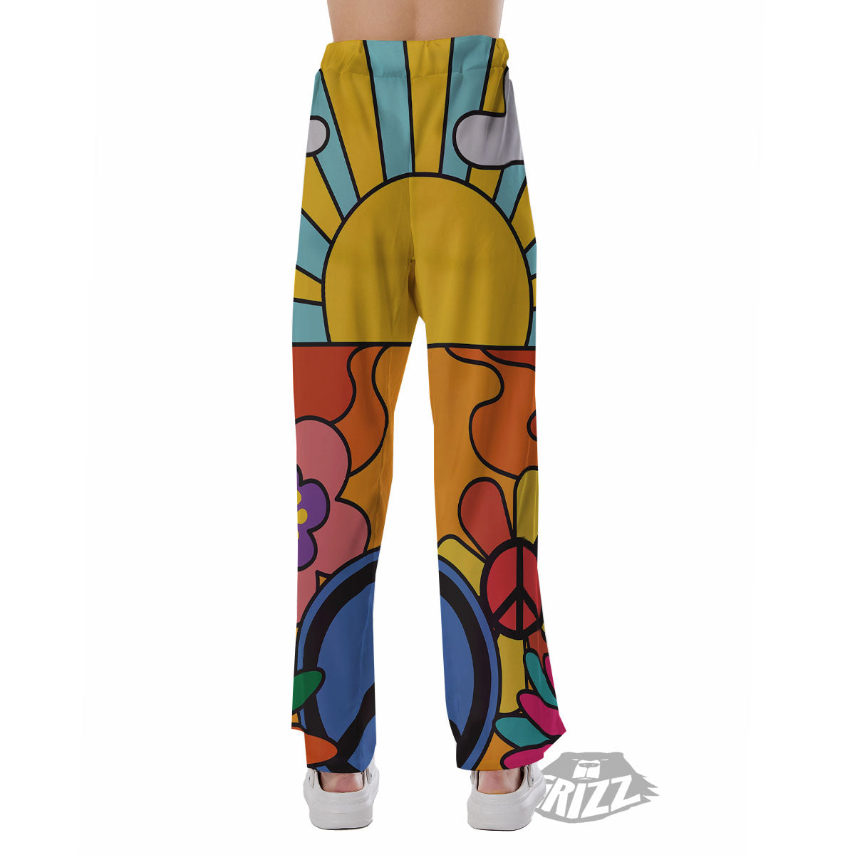 Peace Sign Hippie Flower Print Pajama Pants-grizzshop
