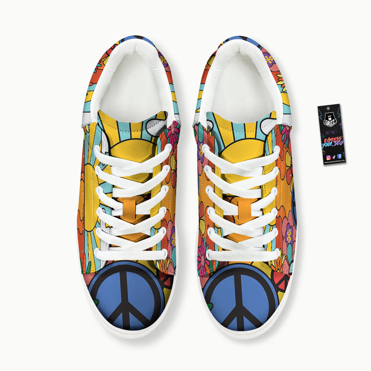 Peace Sign Hippie Flower Print Platform Shoes-grizzshop