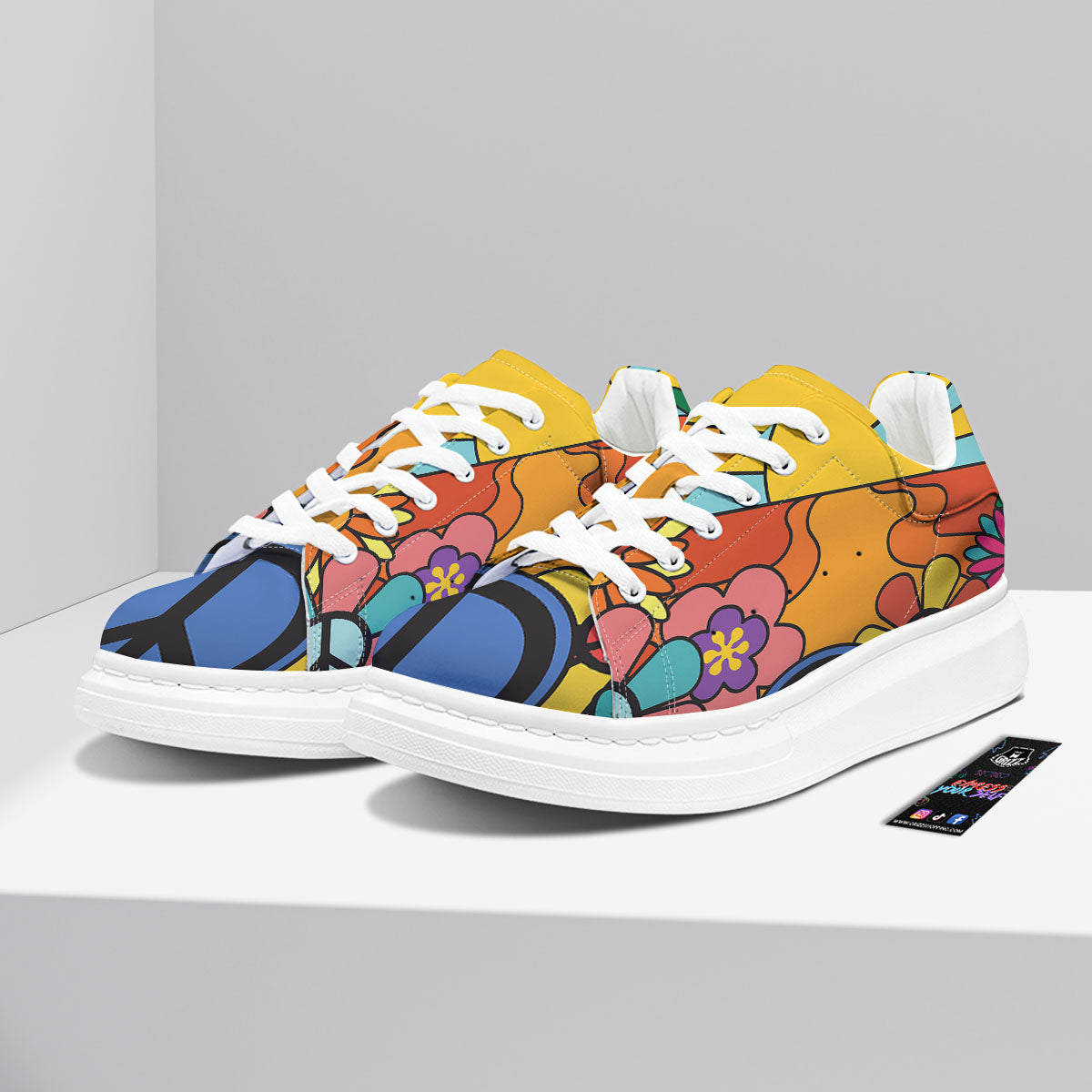 Peace Sign Hippie Flower Print Platform Shoes-grizzshop