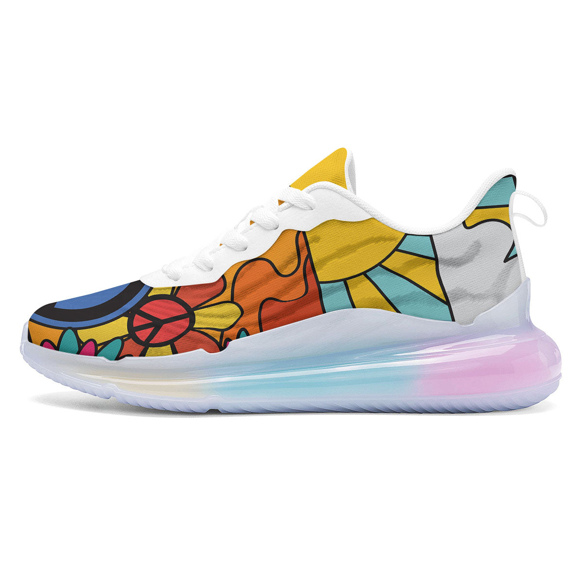 Peace Sign Hippie Flower Print Running Sneakers-grizzshop