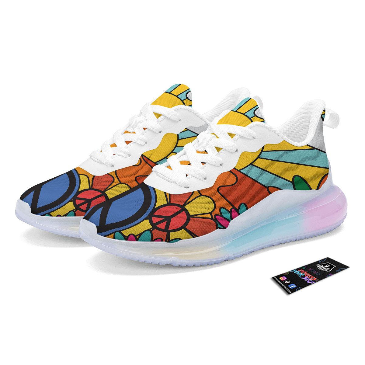 Peace Sign Hippie Flower Print Running Sneakers-grizzshop